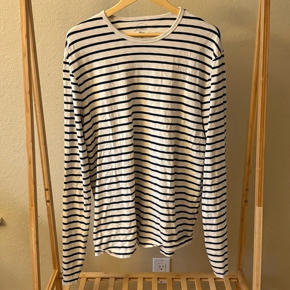 J. Crew Black White Striped Long Sleeve Tee XLT 100% Cotton